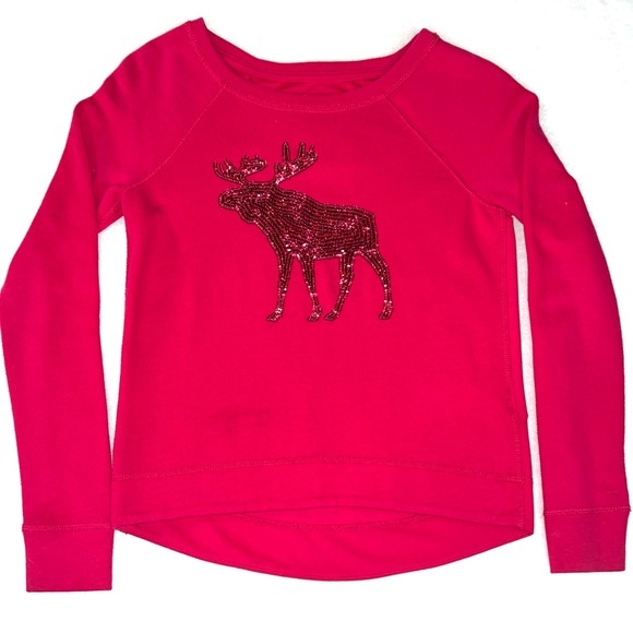 Abercrombie Kids sz M dark pink w sequin moose logo front long sleeve sweatshirt - Picture 1 of 12